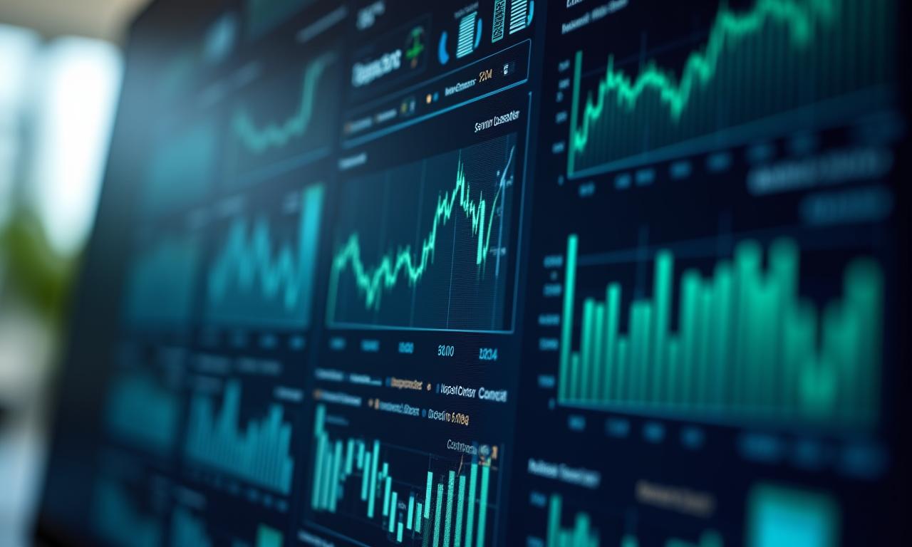 لوحة بيانات مالية تعرض رسومًا بيانية ومؤشرات أداء رئيسية